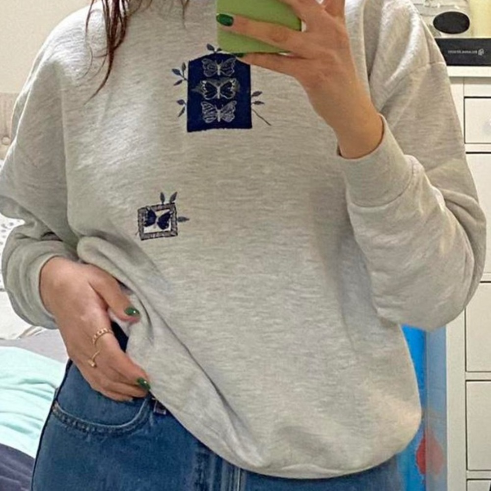 Vintage embroidered butterfly crewneck